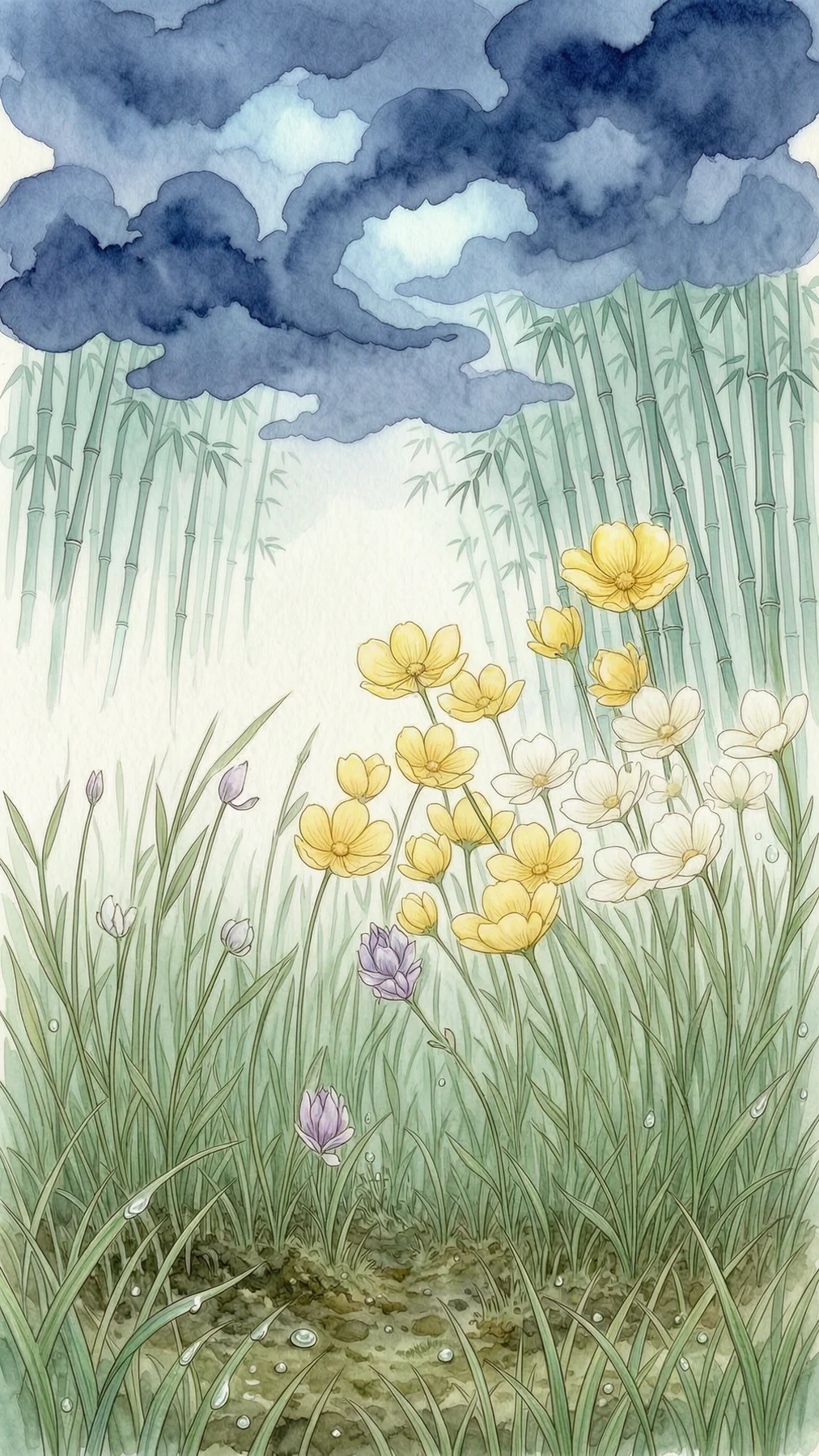 一群一群的花从绿草间跑出并一起跳舞