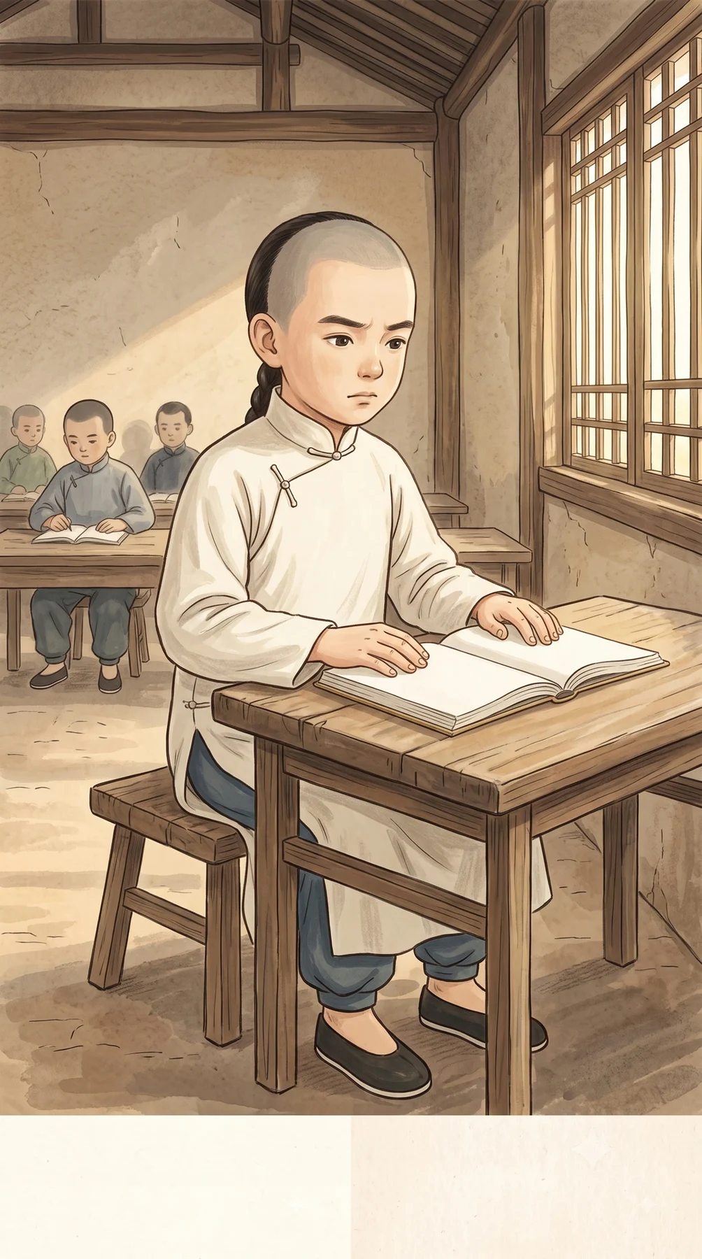 孙中山背完课文后仍在思考书中的意思