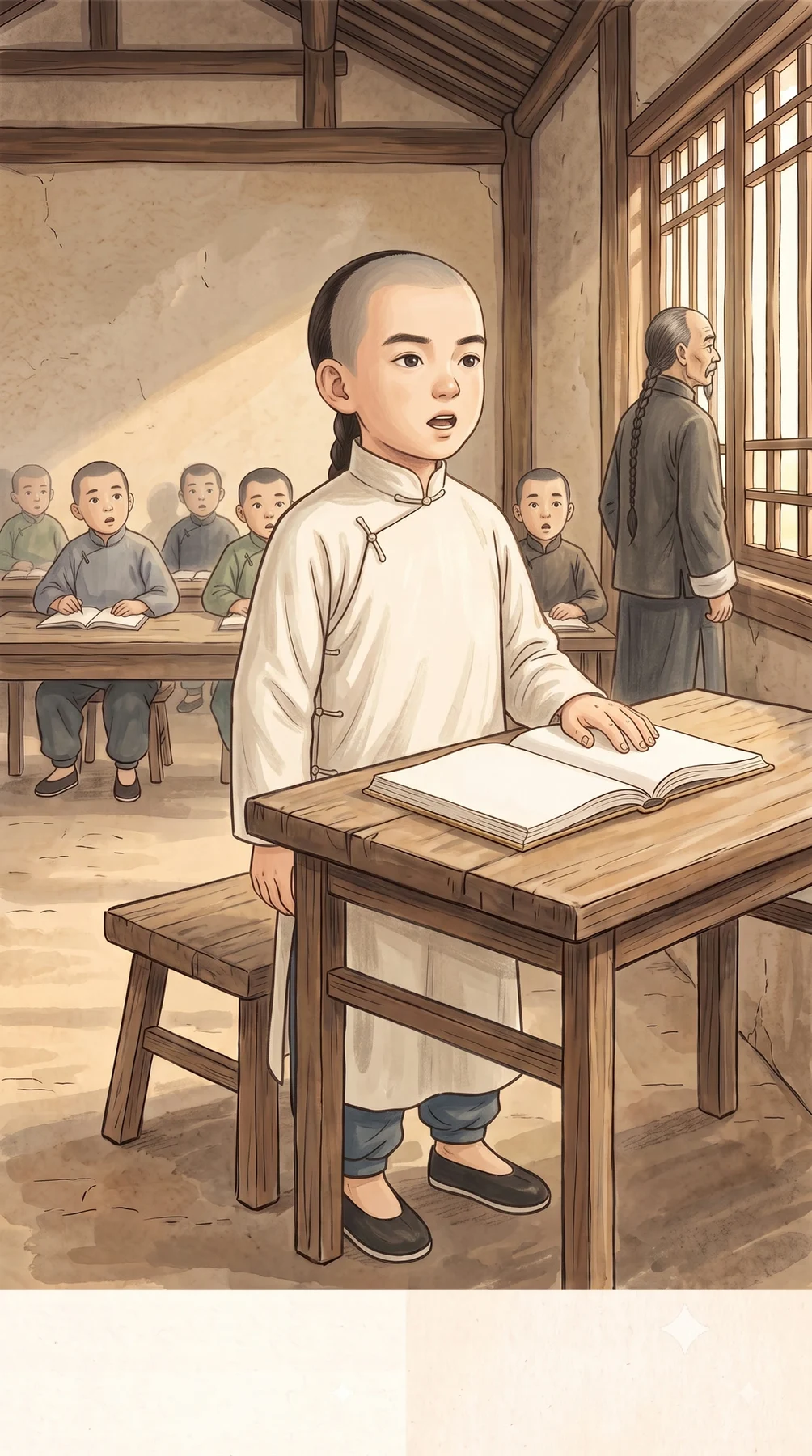 孙中山起身提问，课堂安静下来