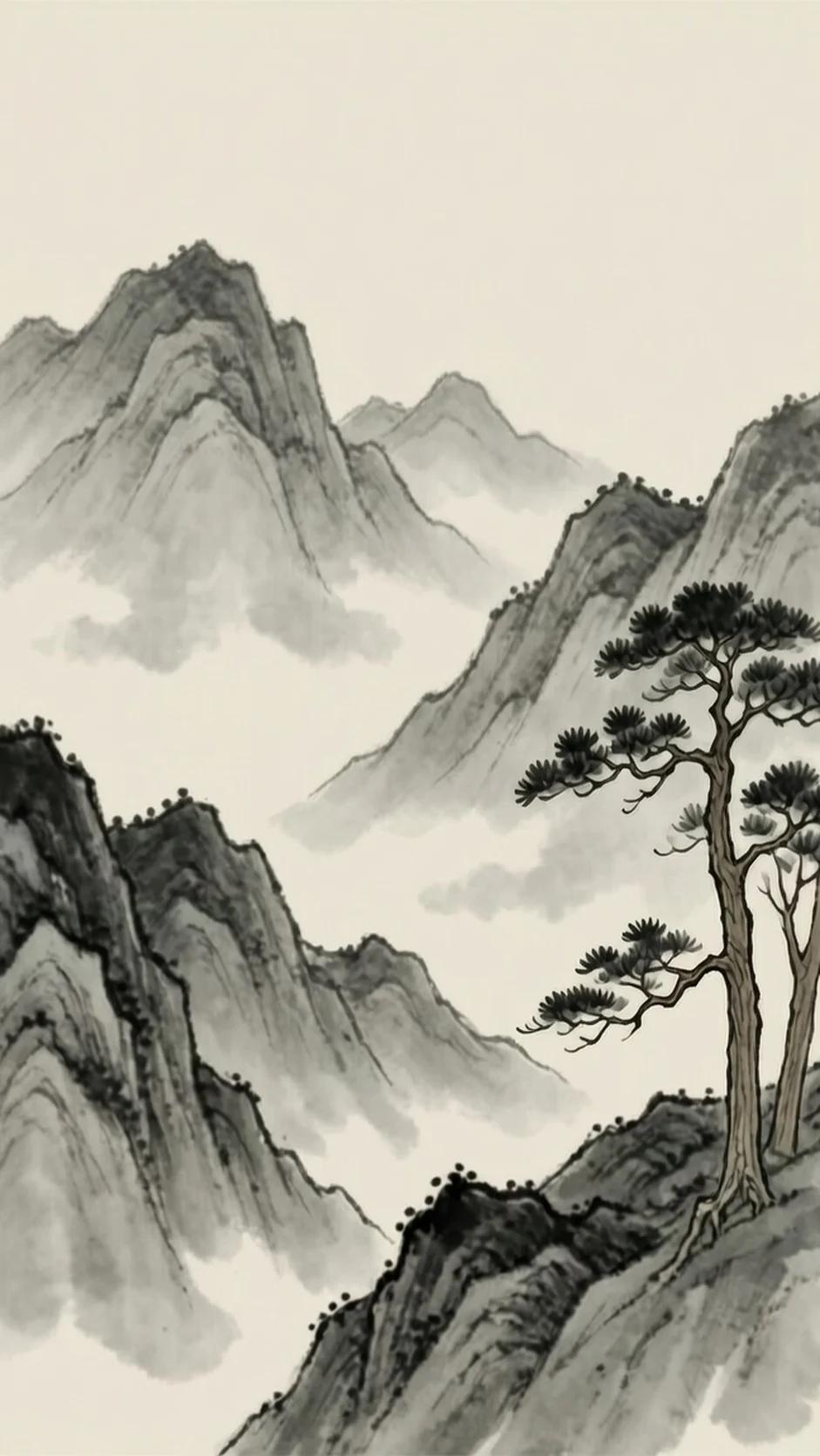 远山与松树组成的空山景象
